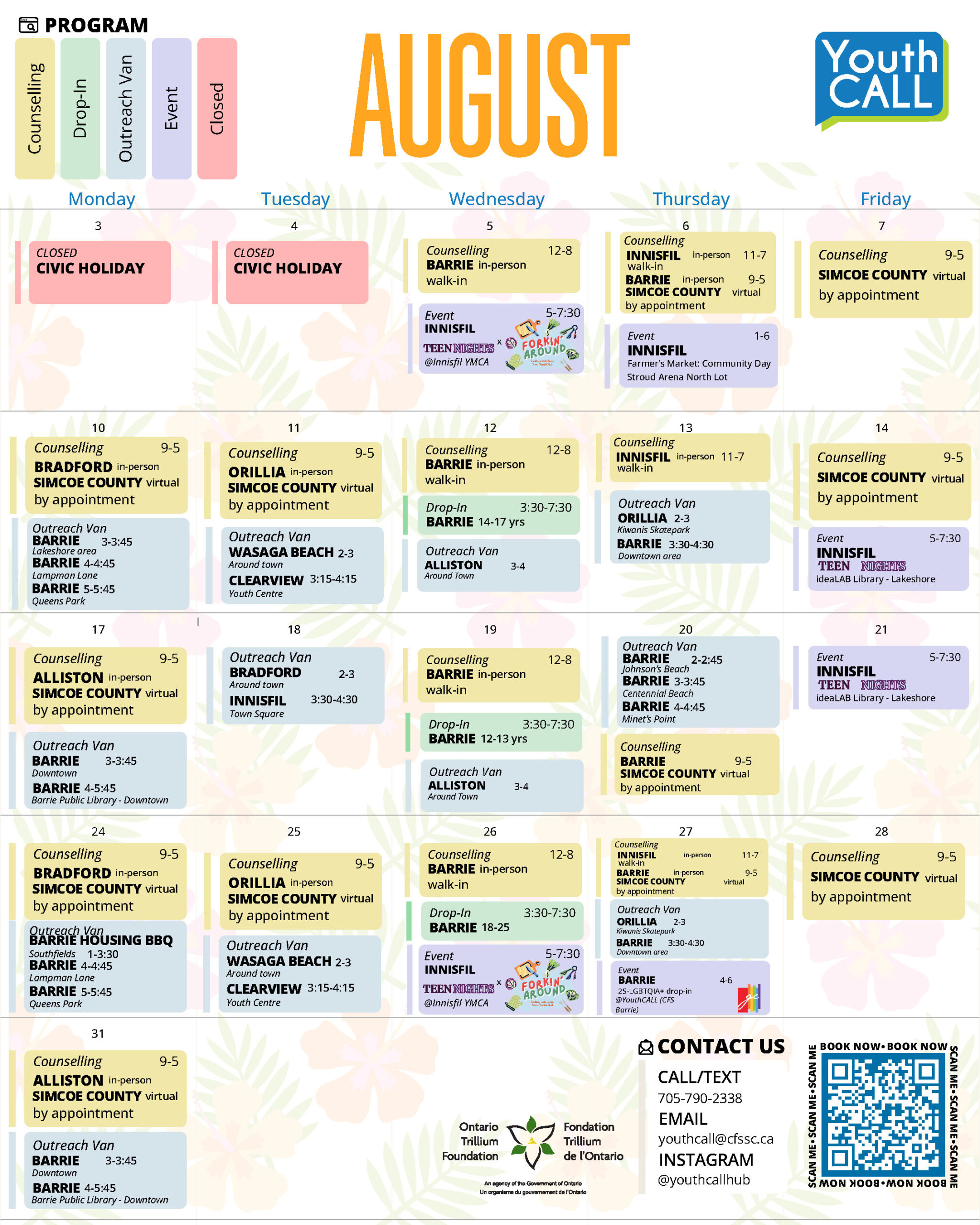 YouthCALL's Calendar for March 2026
